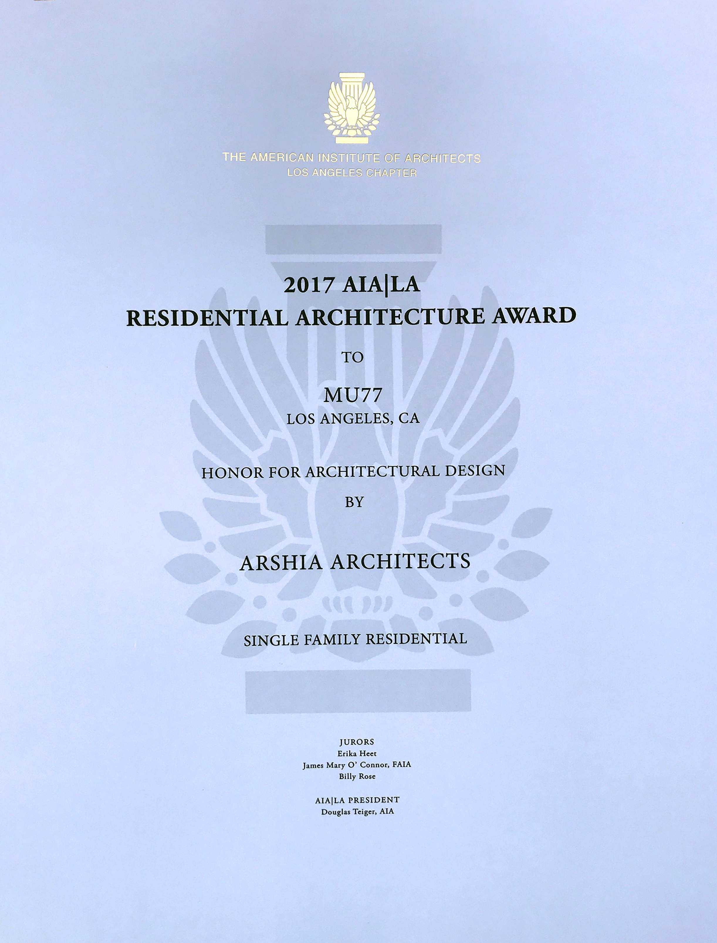 Award: AIA | LA Residential Award